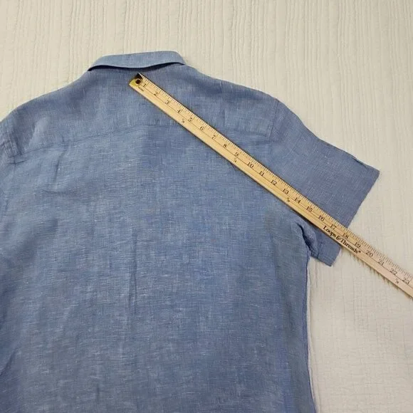 Nautica Linen Blend Short Sleeve Shirt Men's M Blue Button Up EUC LN Resortwear - Picture 10 of 12